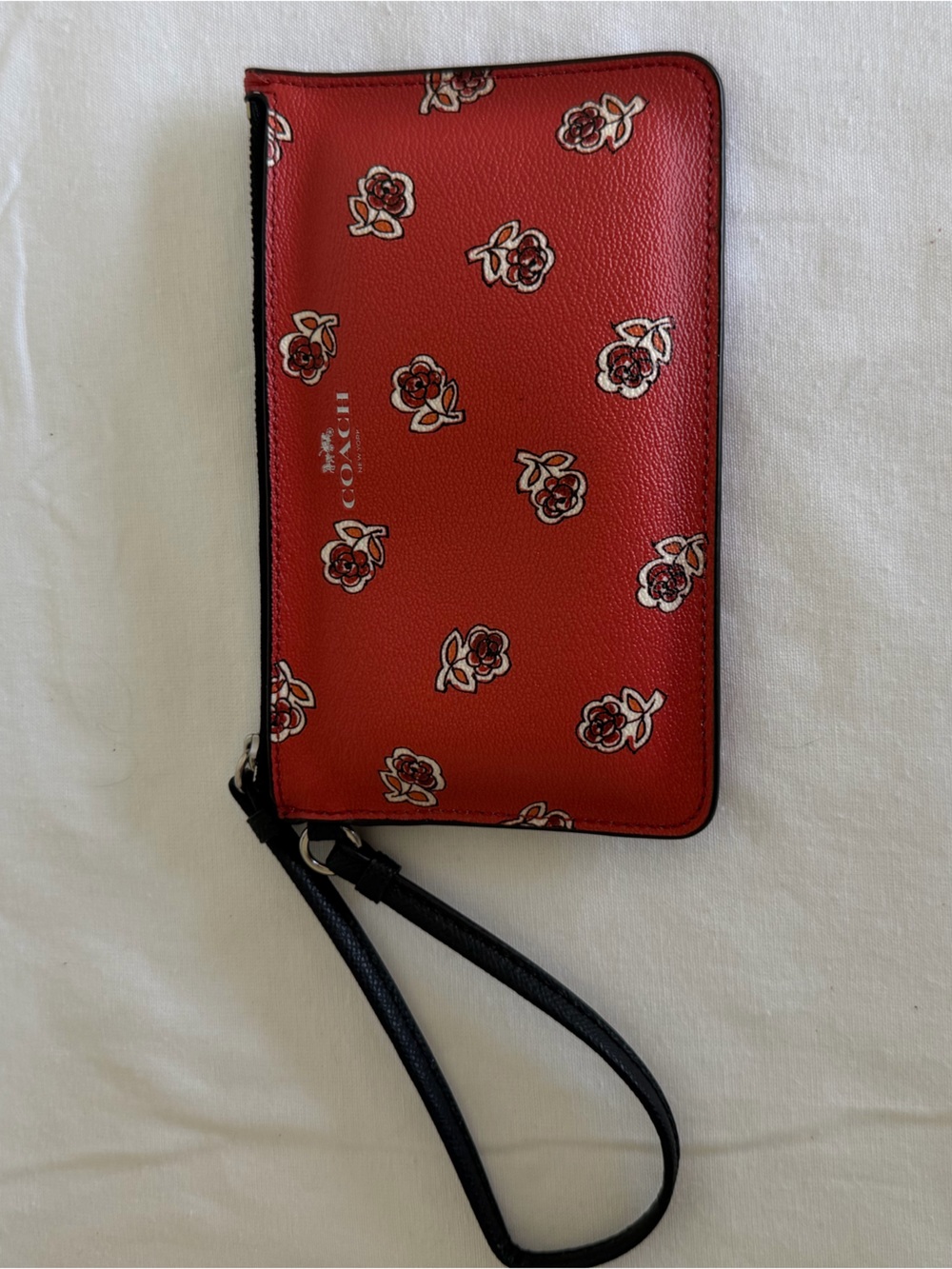 Coach Rose Print Wristlet Zip Pouch Red Floral Clutch Wallet